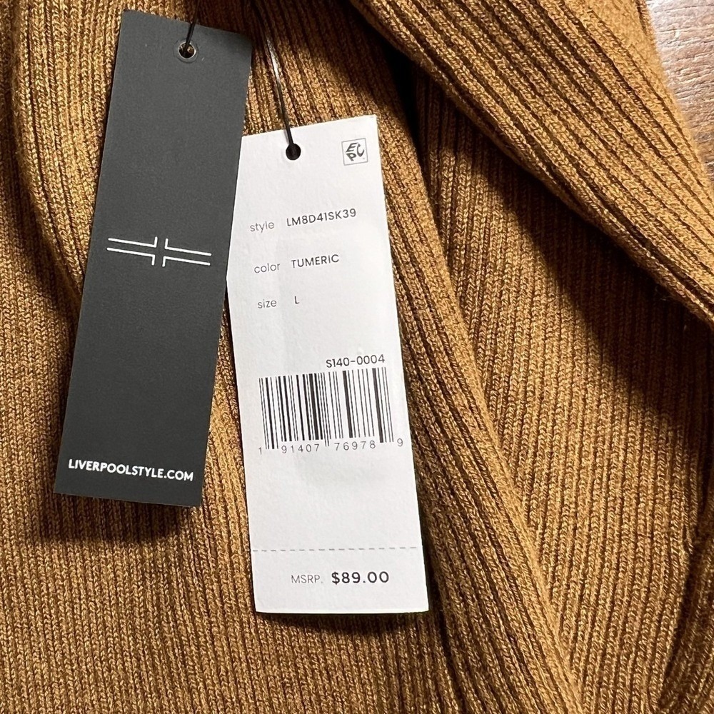 Liverpool Ribbed V-Neck Polo Sweater Large Preppy Euro Autumn Brown Luxe Paris - Picture 3 of 13